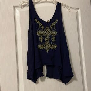Navy tank, detail on front and cute openings in back